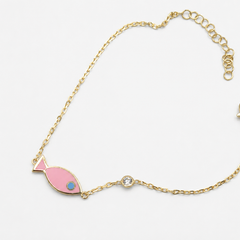 Silver Bracelet with Gold-Tone Pink Fish Charm