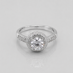 Silver Round Solitaire Pave Halo Ring
