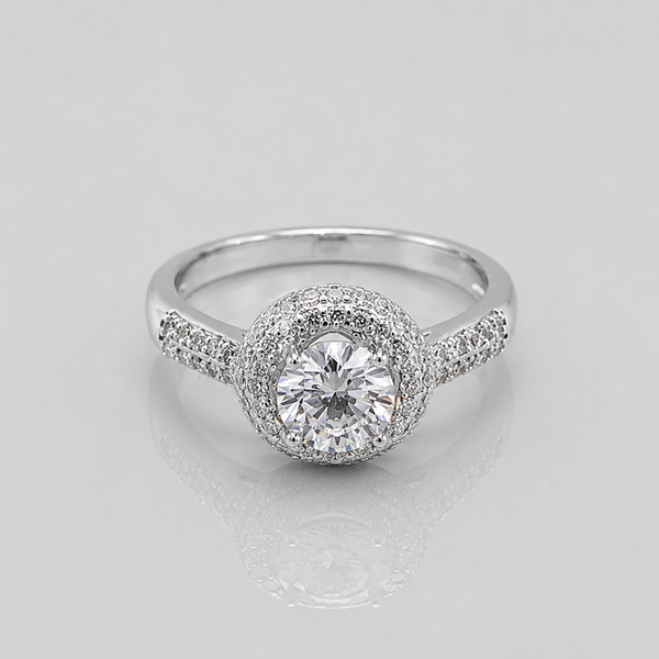 Silver Round Solitaire Pave Halo Ring