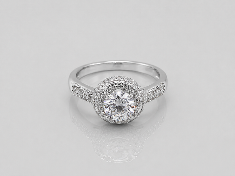 Silver Round Solitaire Pave Halo Ring