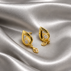 Golden CZ Leaf Drop Earrings