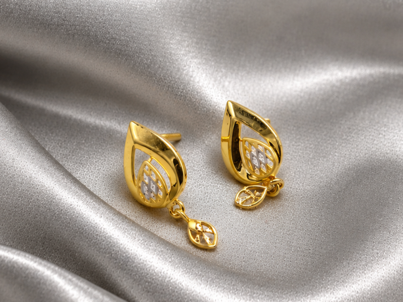 Golden CZ Leaf Drop Earrings