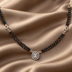 Silver Oval CZ Halo Double-Strand Mangalsutra