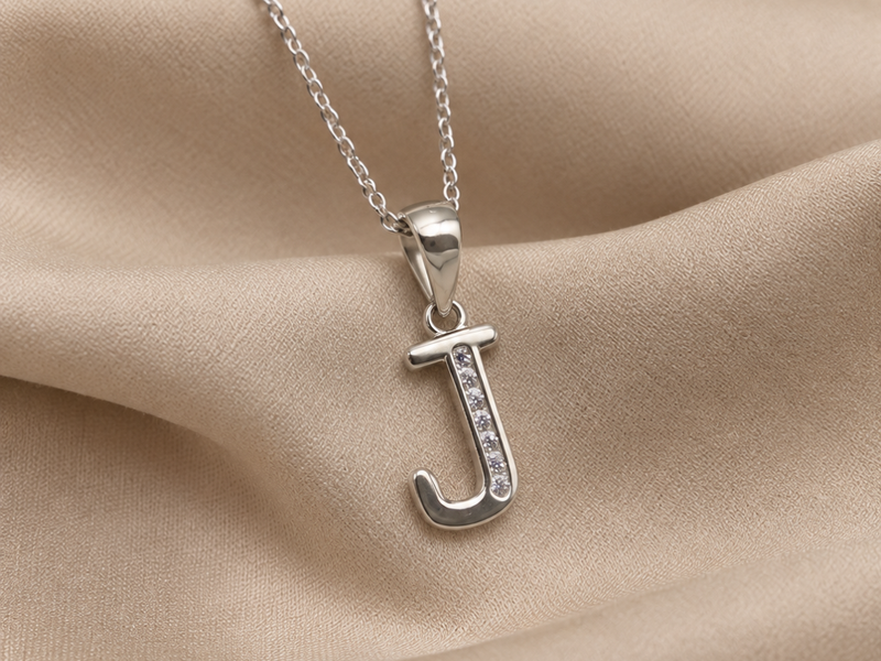 Silver Minimal J Initial Pendant