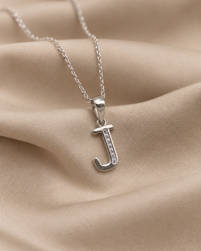 Silver Minimal J Initial Pendant