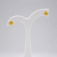 Golden Puffed Diamond-Cut Flower Studs