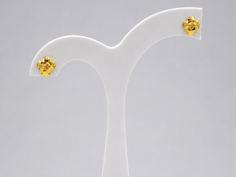 Golden Puffed Diamond-Cut Flower Studs