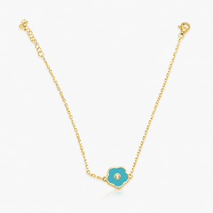 Silver Bracelet with Gold-Tone Turquoise Flower Charm