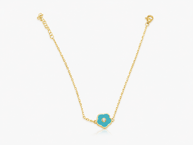 Silver Bracelet with Gold-Tone Turquoise Flower Charm