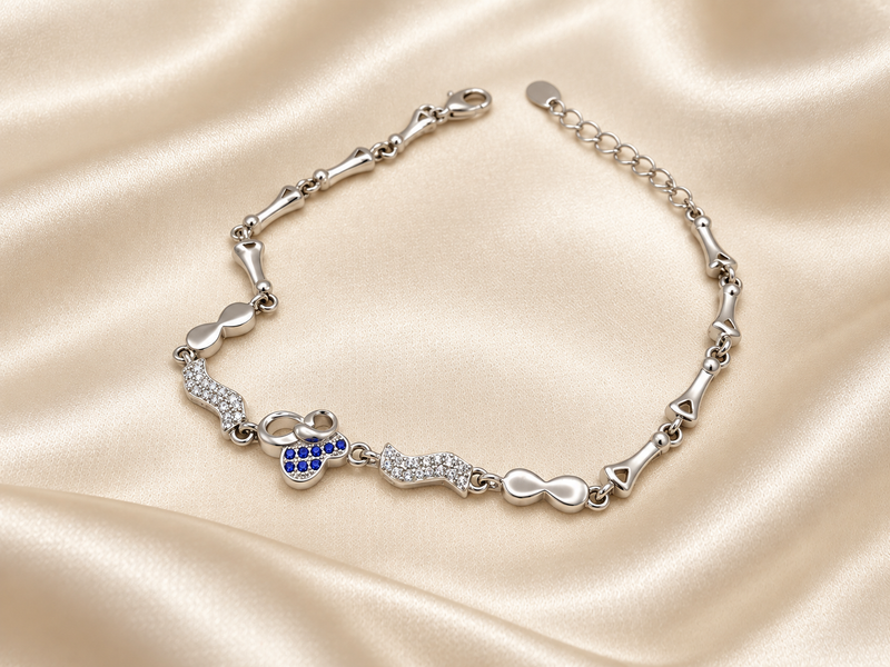 Silver Blue Flower Infinity Bracelet