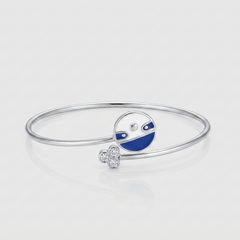 Silver Blue & White Enamel Charm Kids Cuff Bracelet