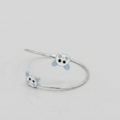 Silver Blue Enamel Twin Animal Kids Cuff Bracelet