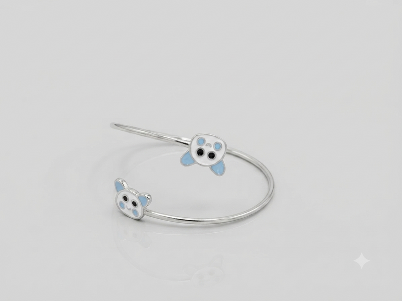 Silver Blue Enamel Twin Animal Kids Cuff Bracelet