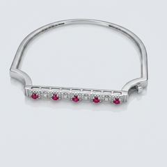 Silver Red Stone Bar Hinged Bangle