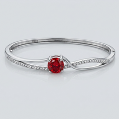 Silver Red Solitaire Crossover Bangle