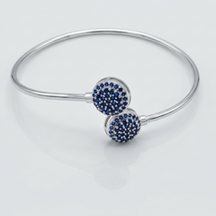 Silver Blue Pavé Double Disc Open Cuff Bracelet