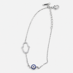 Silver Hamsa & Evil Eye Chain Bracelet