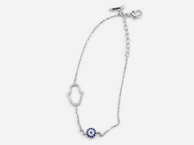 Silver Hamsa & Evil Eye Chain Bracelet