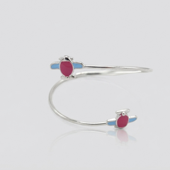 Silver Enamel Bird Duo Kids Cuff Bracelet