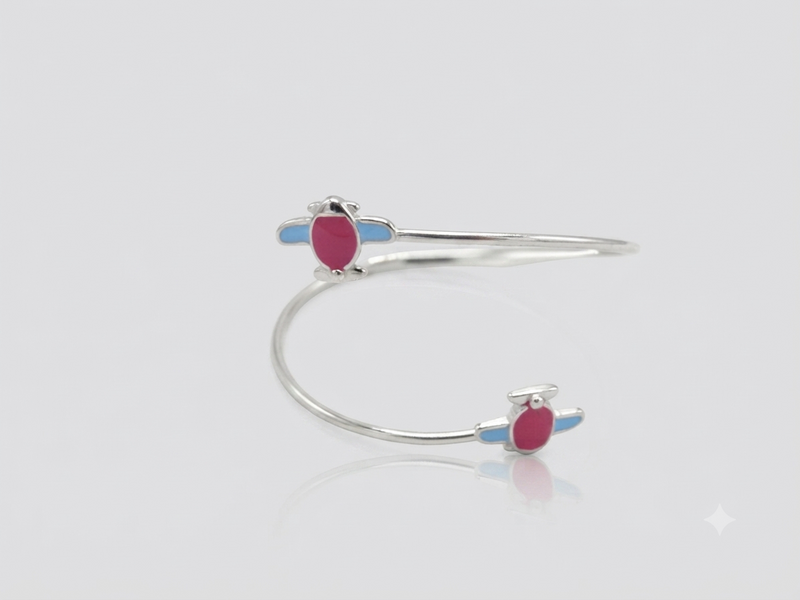 Silver Enamel Bird Duo Kids Cuff Bracelet