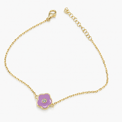 Silver Bracelet with Gold-Tone Purple Flower Charm