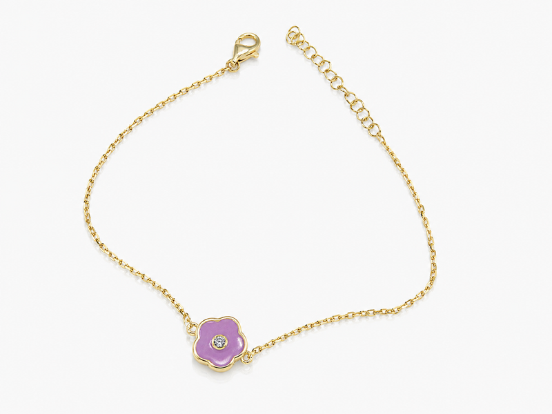 Silver Bracelet with Gold-Tone Purple Flower Charm
