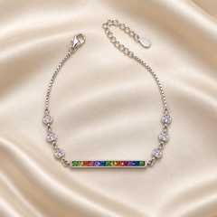 Silver Rainbow Stone Bar Bracelet