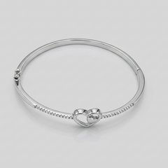 Silver Heart Charm Hinged Bangle