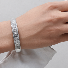 Silver Wide Pavé CZ Hinged Bracelet