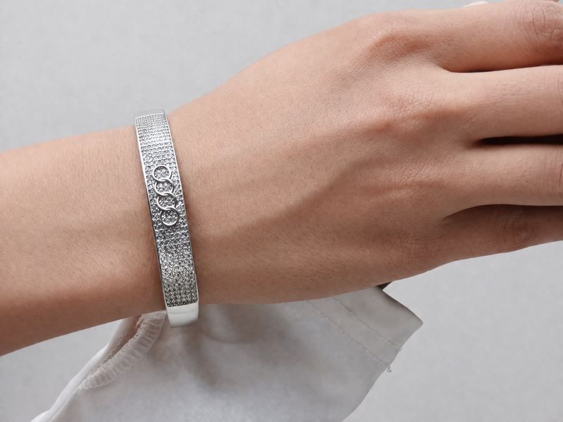 Silver Wide Pavé CZ Hinged Bracelet