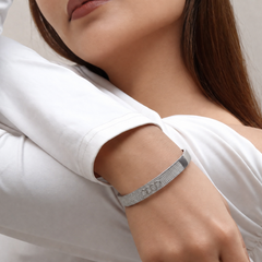 Silver Wide Pavé CZ Hinged Bracelet