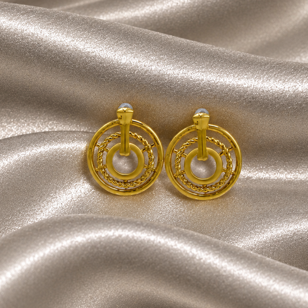 Golden Textured Circle Drop Earrings