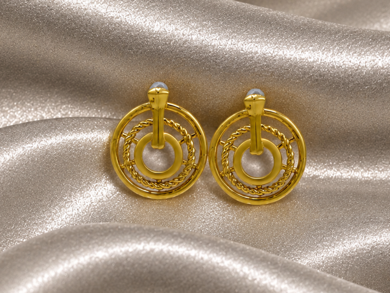 Golden Textured Circle Drop Earrings