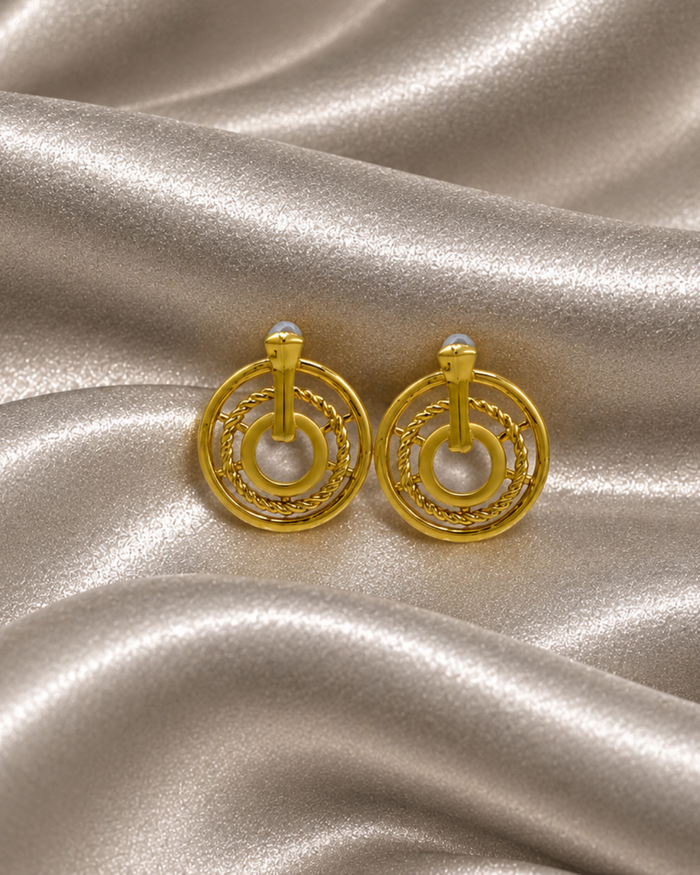 Golden Textured Circle Drop Earrings