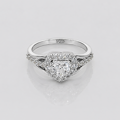 Silver Solitaire Heart Halo Split-Shank Ring
