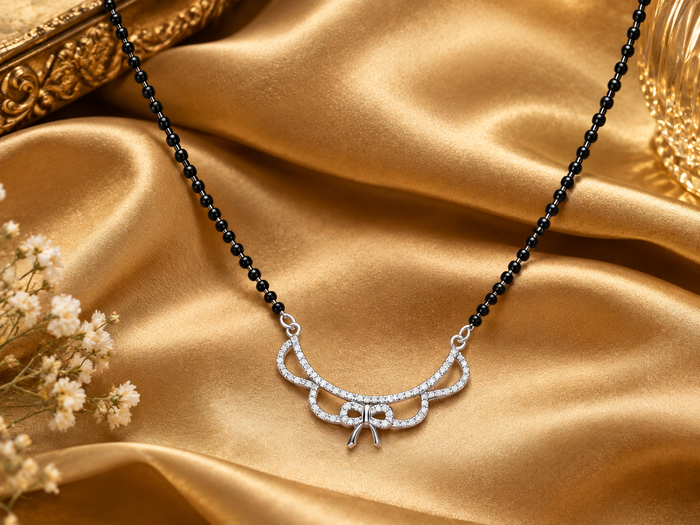 Silver CZ Half-Moon Fringe Mangalsutra