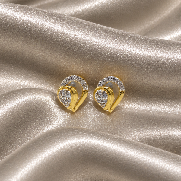 Two-Tone Golden Crescent CZ Studs