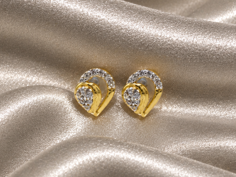 Two-Tone Golden Crescent CZ Studs