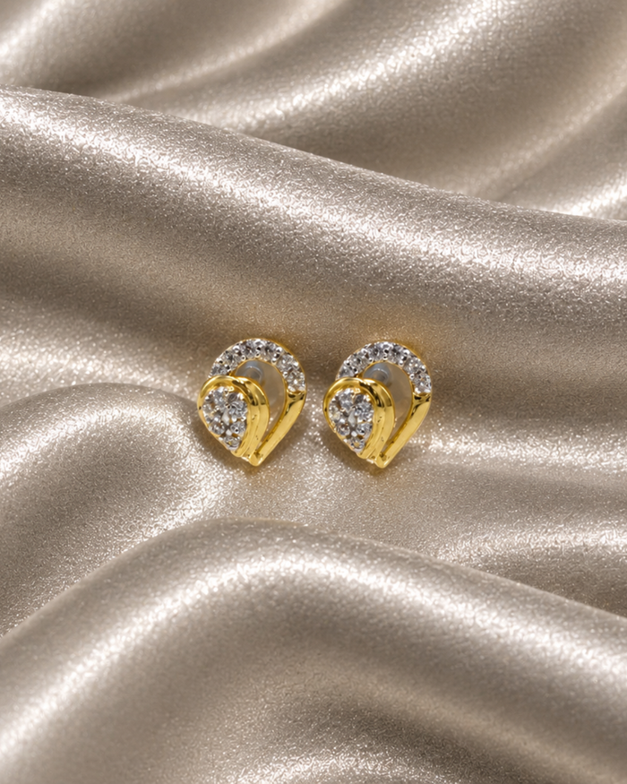 Two-Tone Golden Crescent CZ Studs