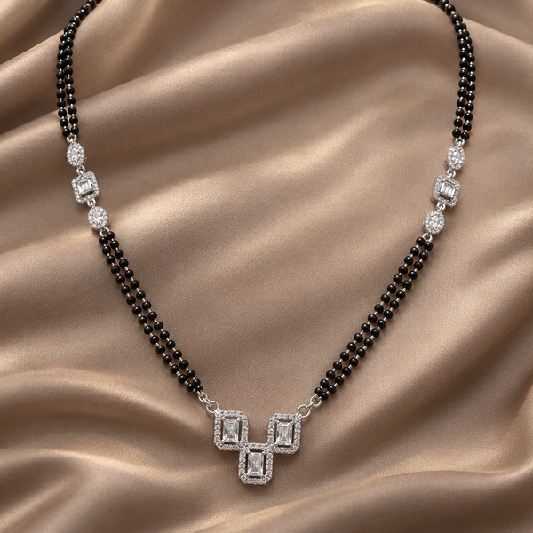 Silver Twin CZ Square Double-Strand Mangalsutra
