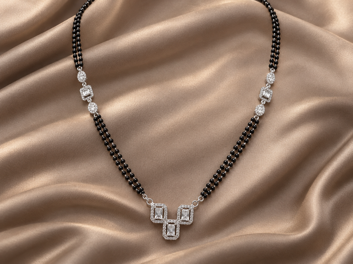 Silver Twin CZ Square Double-Strand Mangalsutra