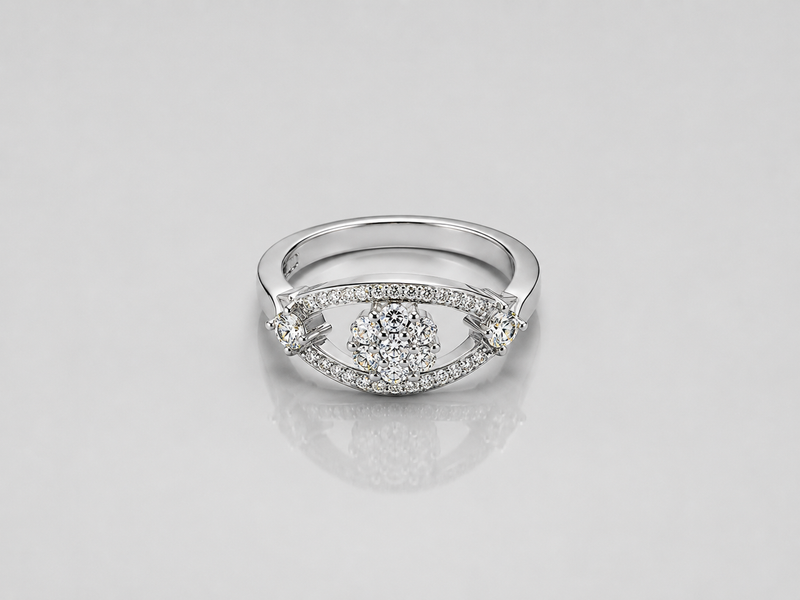 Silver Pave Eye Cluster Ring