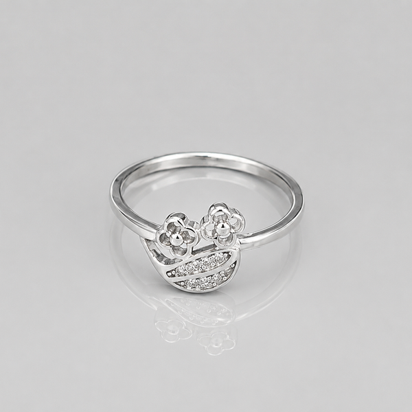 Silver Twin Flower Pave Ring