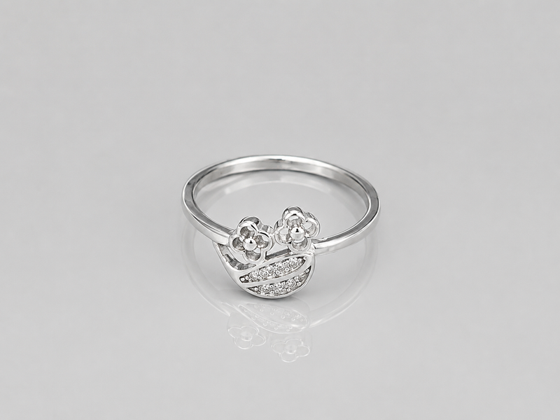 Silver Twin Flower Pave Ring