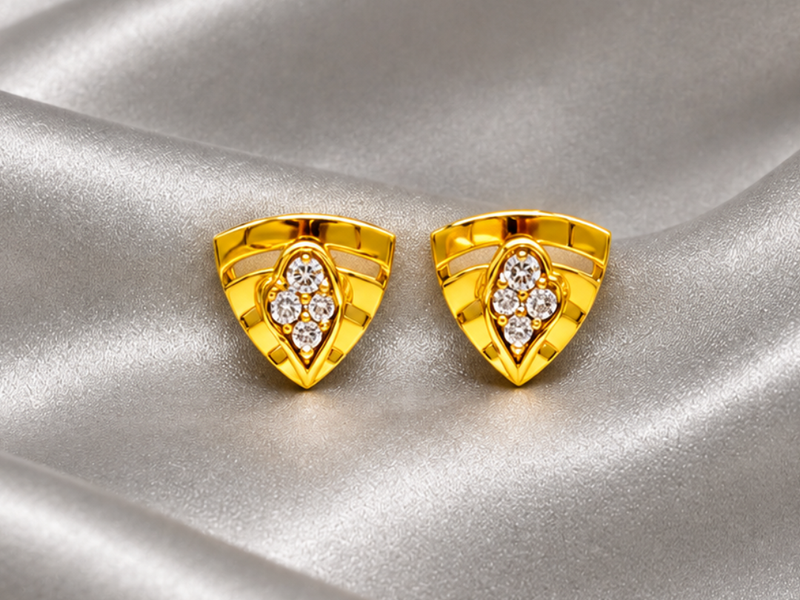 Golden Fan CZ Studs