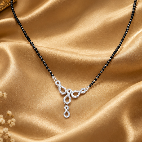 Silver CZ Infinity Swirl Teardrop Mangalsutra