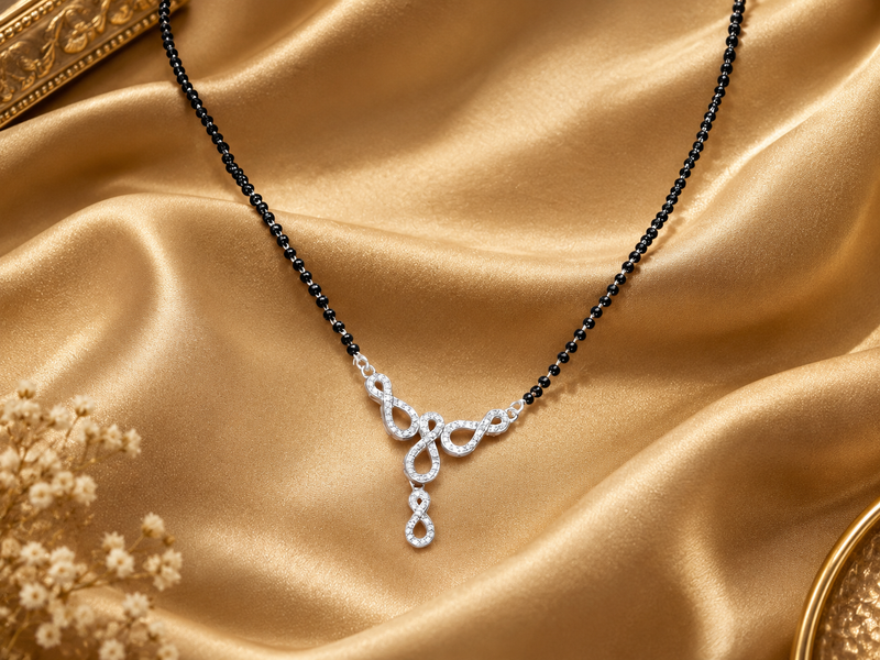 Silver CZ Infinity Swirl Teardrop Mangalsutra