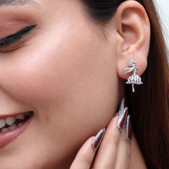 Silver Dancing Ballerina Ruby Accent Studs