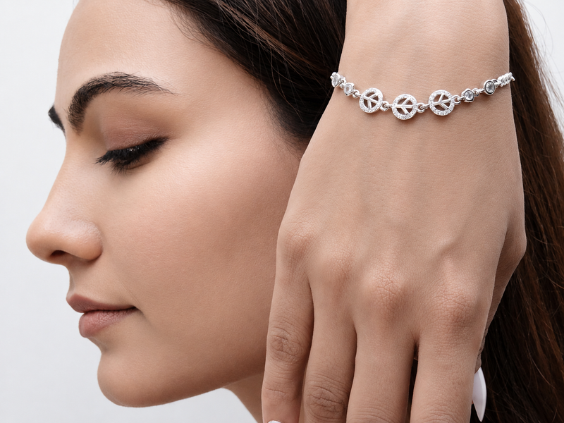 Silver Round Halo Station Bracelet