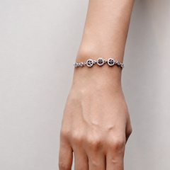 Silver Round Halo Station Bracelet